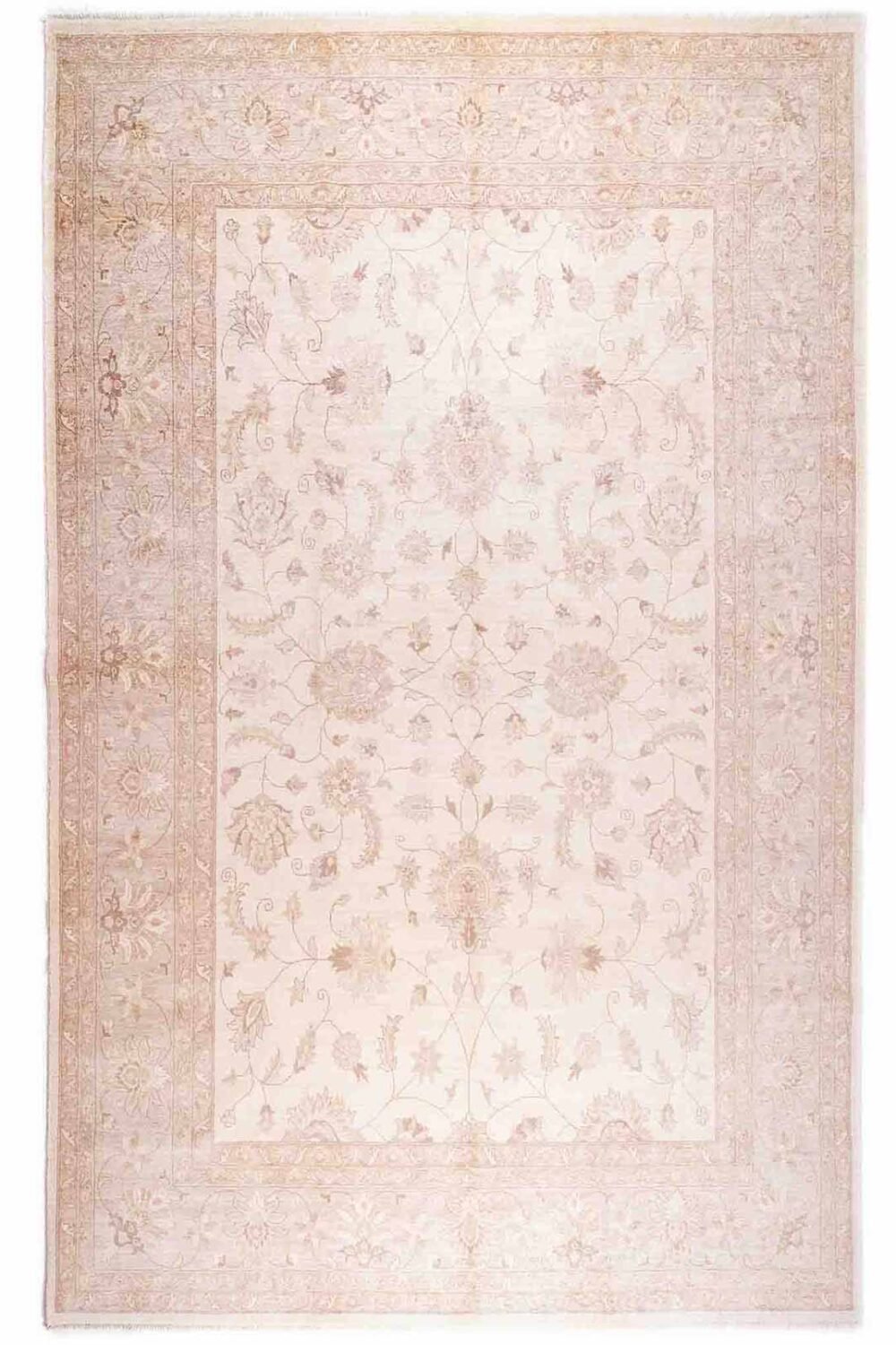 Usak Brown Beige Rug Handknotted Floral Pattern 11.8x8.7 ft - Rugs Turkey