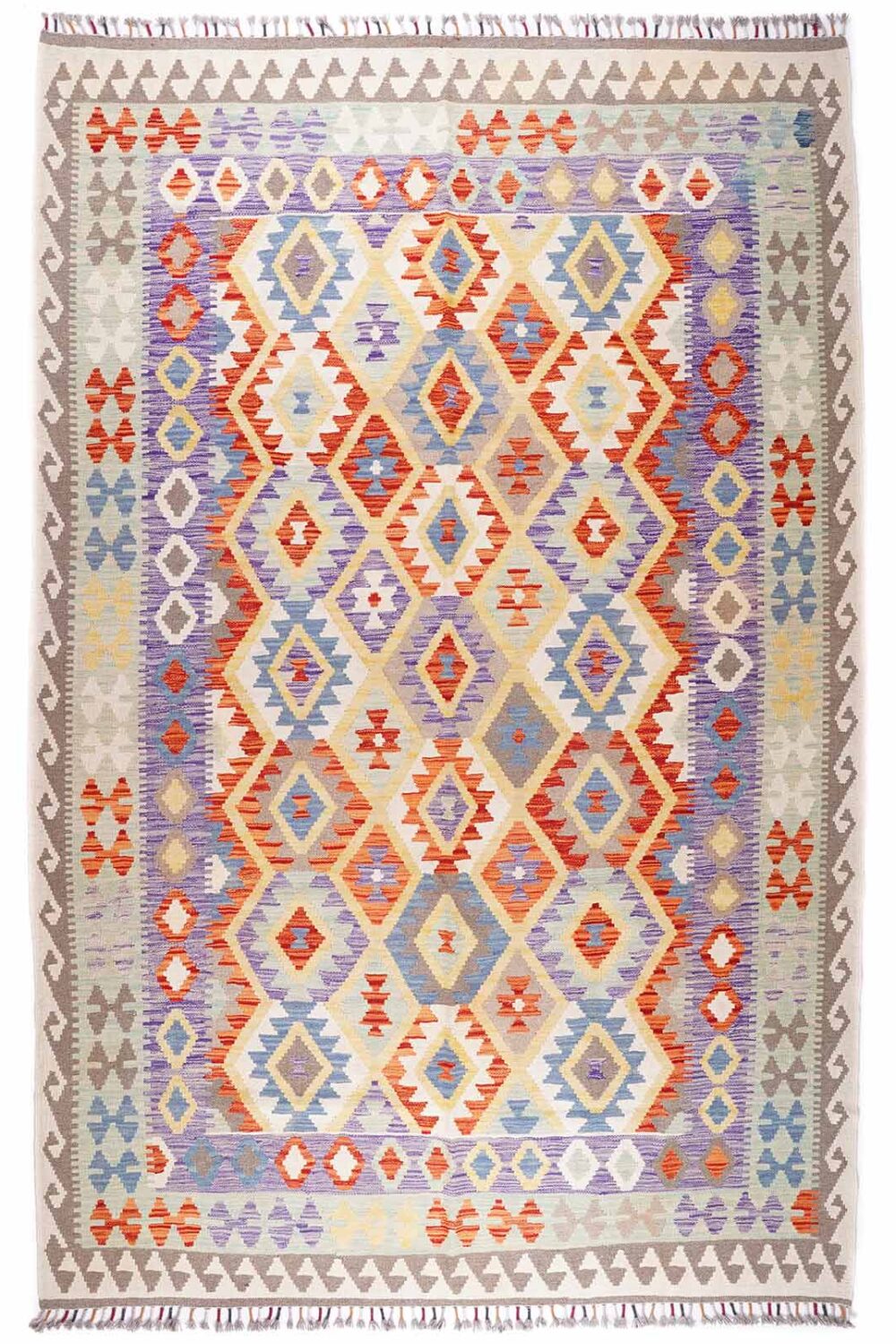 Wool Flatweave Rug Classic Kilim Design 9.6x6.5 ft Handwoven - Rugs Turkey