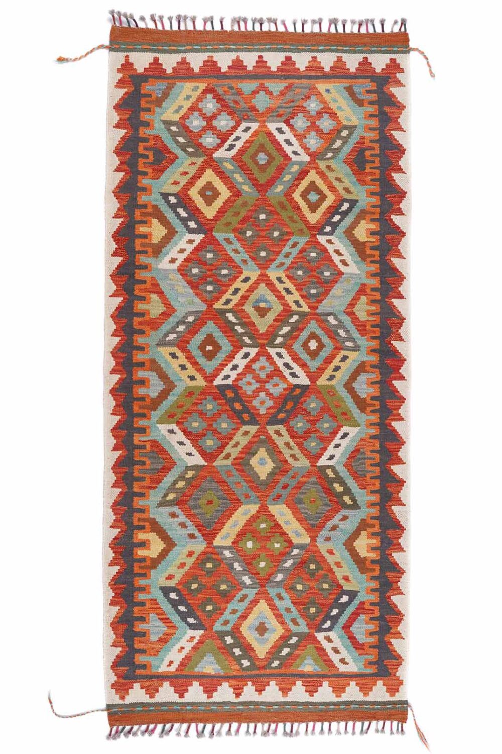 Wool and Wool Geometric Pattern 6x3 Entry Rug Handwoven Kilim - Rugs Turkey