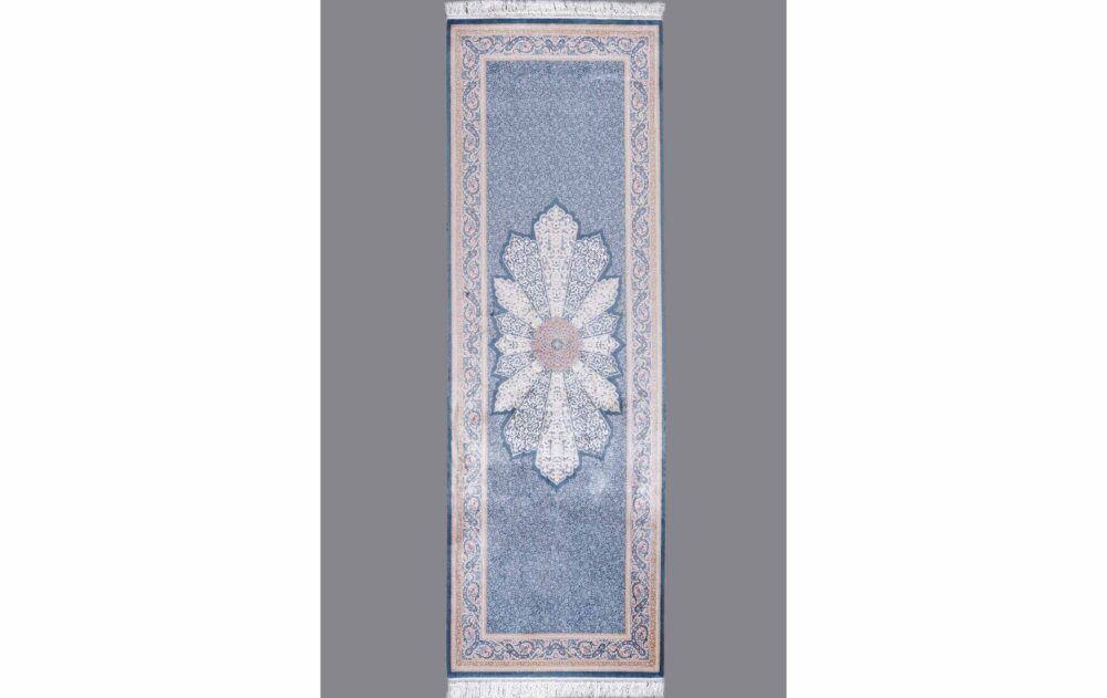 Bamboo-Silk Blue Hallway Runner Diamond Design 2.6x7 ft Machine Made - Rugs Turkey