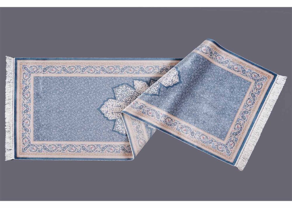 Bamboo-Silk Blue Hallway Runner Diamond Design 2.6x7 ft Machine Made - Rugs Turkey