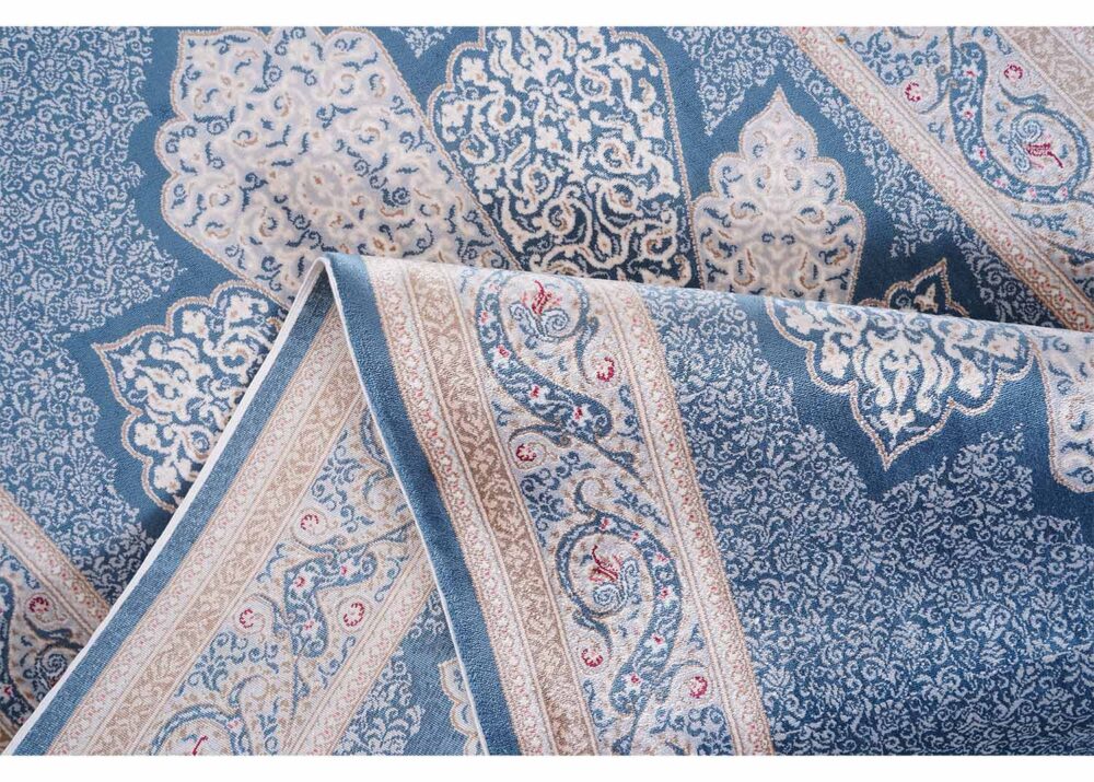 Bamboo-Silk Blue Hallway Runner Diamond Design 2.6x7 ft Machine Made - Rugs Turkey