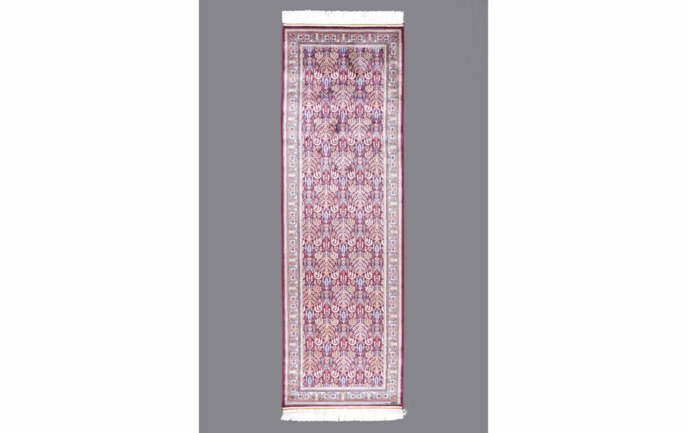 Bamboo-Silk Red Floor Runner Medallion Design 8x2.6 ft Machine-Made - Rugs Turkey