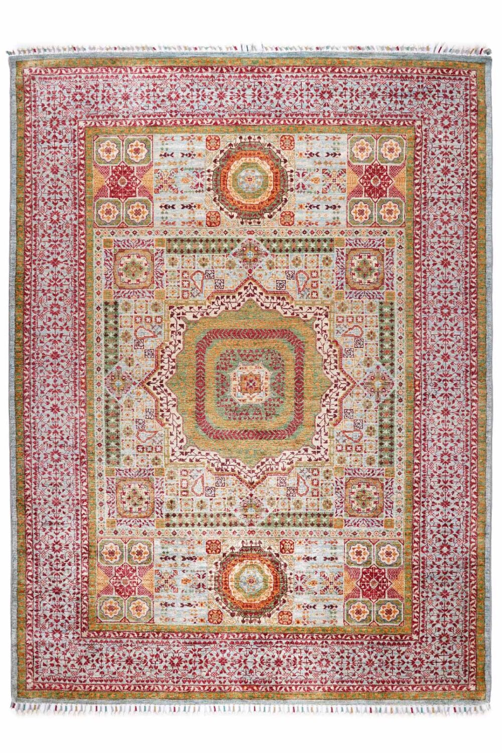 Bohemian Style Kitchen Area Rug 7.7x5.8 Traditional Memluk Green-Red - Rugs Turkey