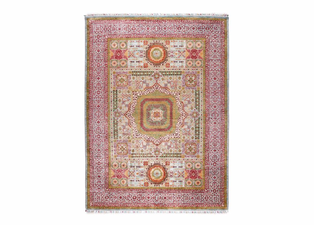 Bohemian Style Kitchen Area Rug 7.7x5.8 Traditional Memluk Green-Red - Rugs Turkey