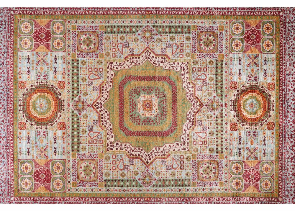 Bohemian Style Kitchen Area Rug 7.7x5.8 Traditional Memluk Green-Red - Rugs Turkey