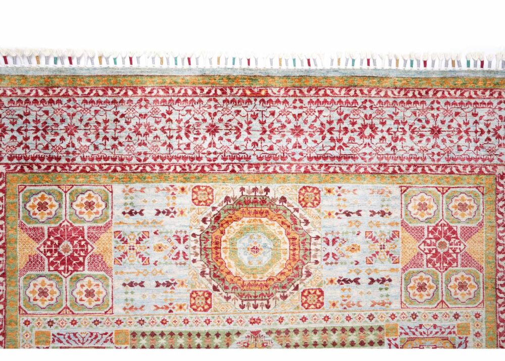 Bohemian Style Kitchen Area Rug 7.7x5.8 Traditional Memluk Green-Red - Rugs Turkey