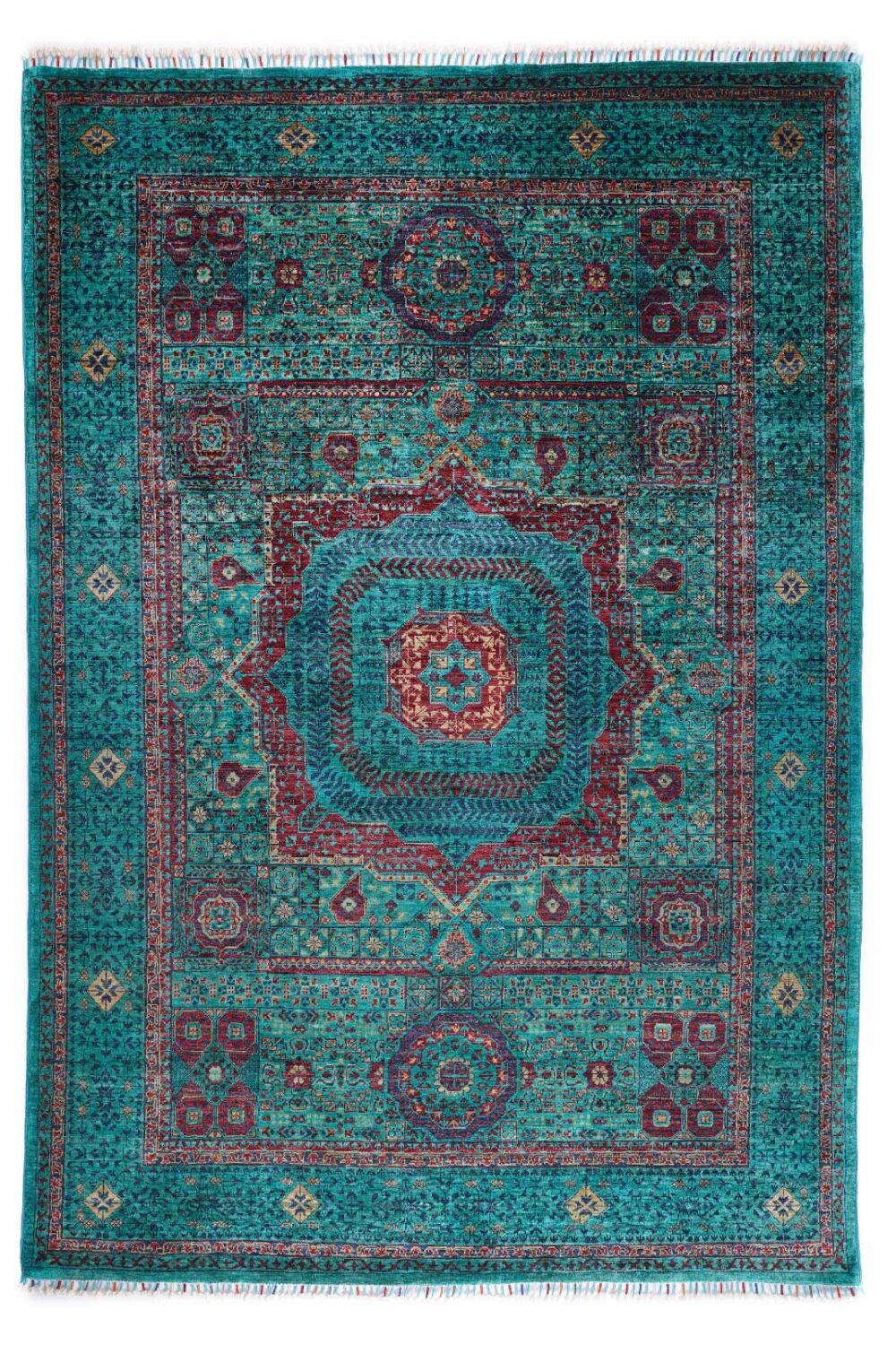 Exclusive Green Area Rug Hand-Knotted Traditional Memluk 8x5 ft - Rugs Turkey