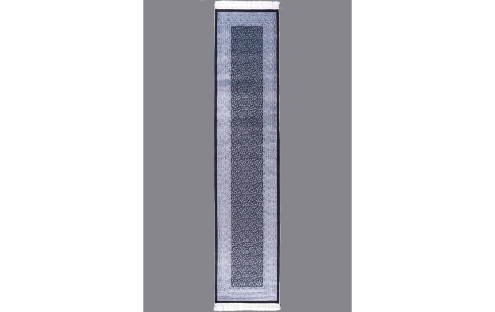 Exclusive Long Hallway Runner Silk Black Medallion 11x2.6 ft Machine Made - Rugs Turkey