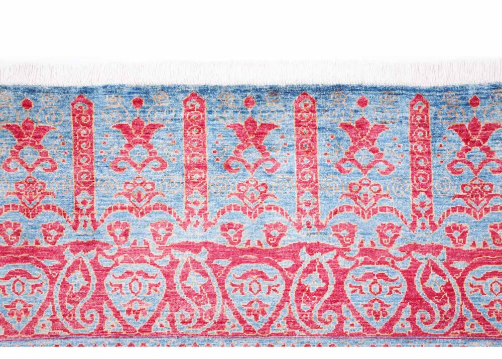 Exclusive Red Blue Floral Rug 7.6x5.5 ft Traditional Wool Horcun - Rugs Turkey