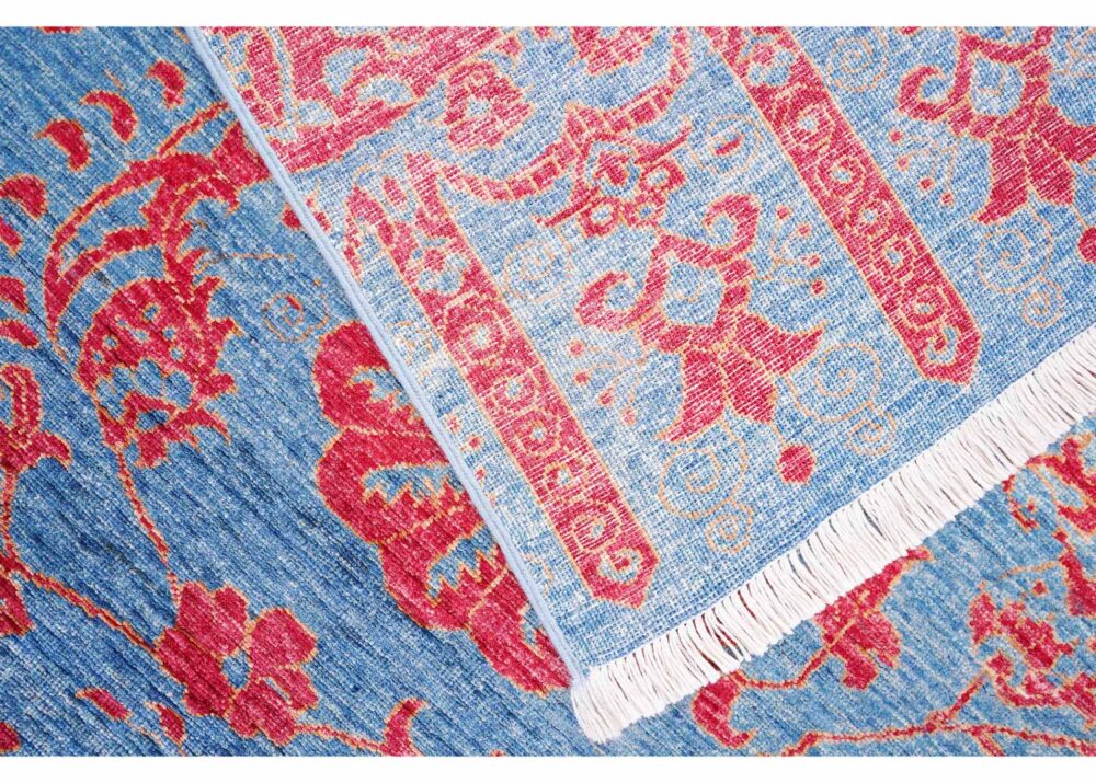 Exclusive Red Blue Floral Rug 7.6x5.5 ft Traditional Wool Horcun - Rugs Turkey