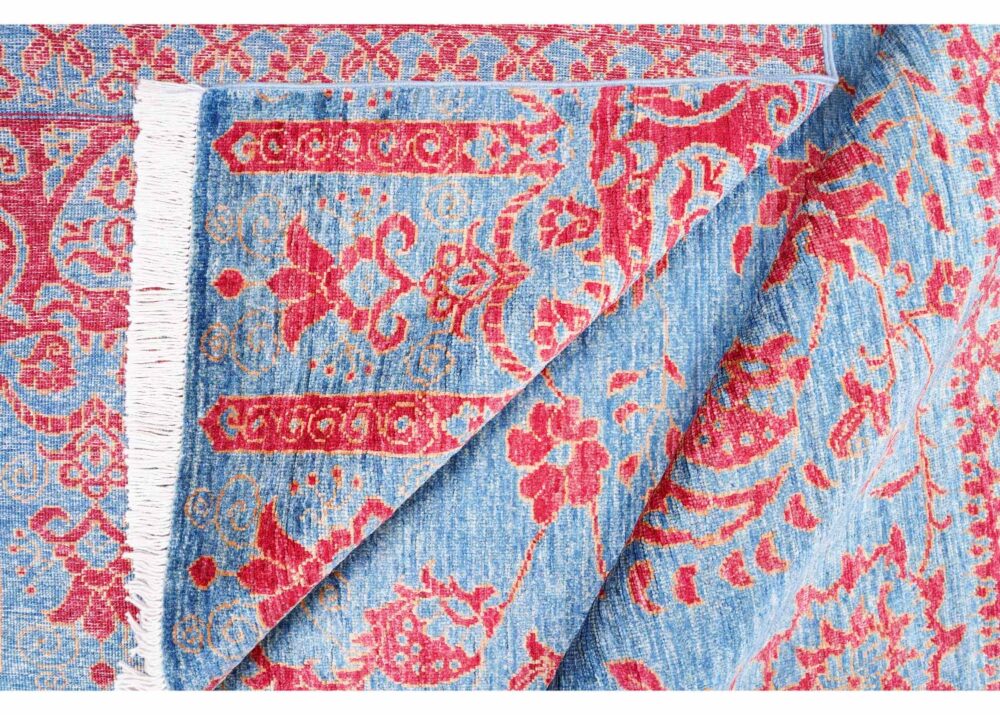 Exclusive Red Blue Floral Rug 7.6x5.5 ft Traditional Wool Horcun - Rugs Turkey