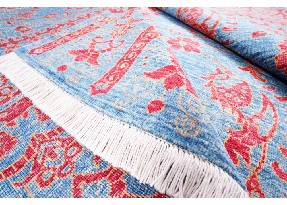 Exclusive Red Blue Floral Rug 7.6x5.5 ft Traditional Wool Horcun - Rugs Turkey