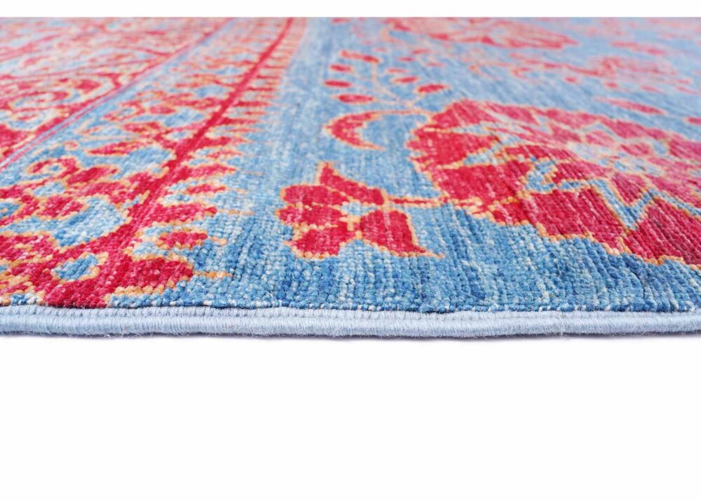 Exclusive Red Blue Floral Rug 7.6x5.5 ft Traditional Wool Horcun - Rugs Turkey