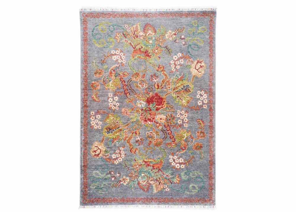 Genuine Sultani Traditional Floral Grey Rug 6.8x4.9 ft Hand-Knotted - Rugs Turkey