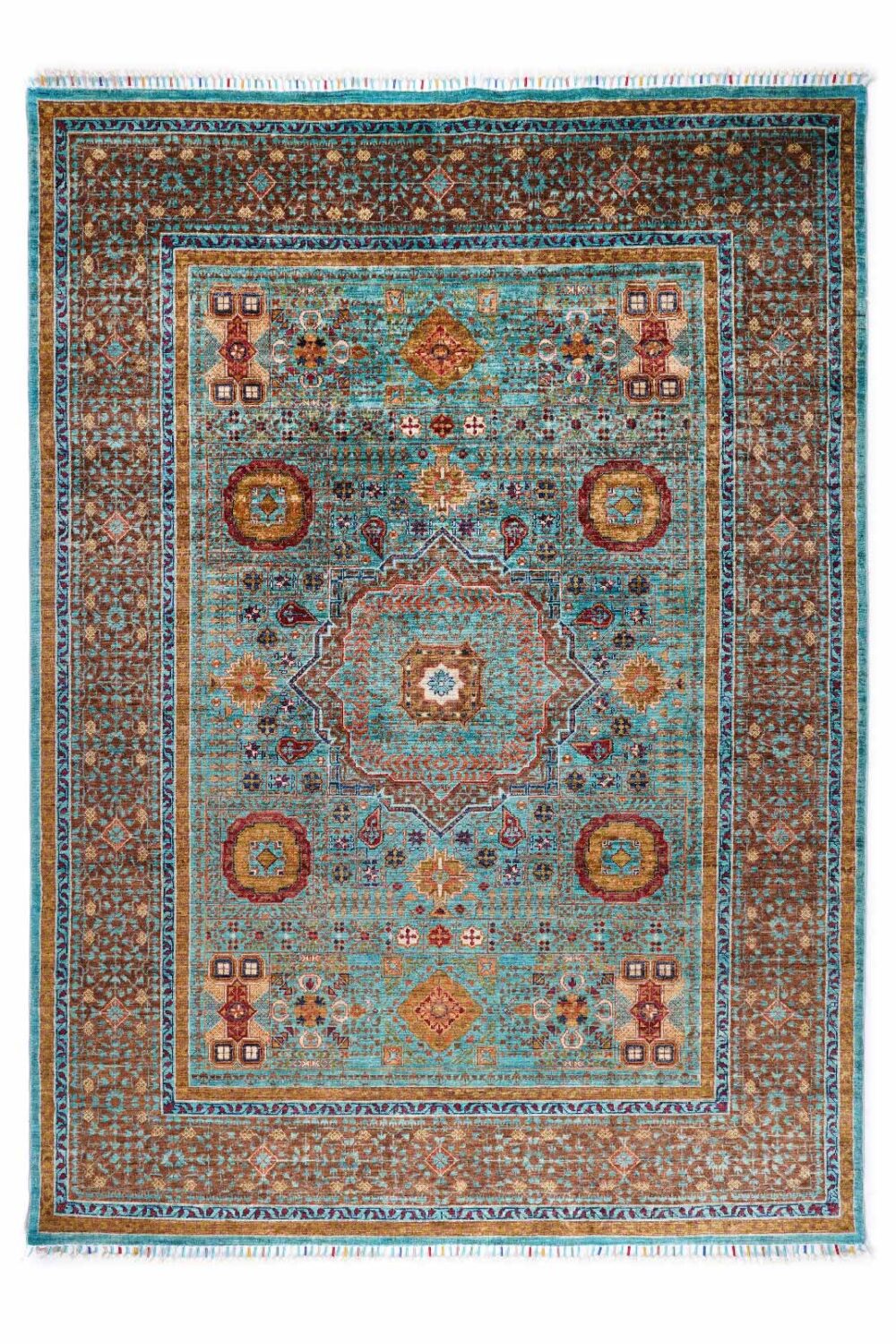 Geometric Pattern Living Area Rug Orange-Blue Traditional Memluk 7x5 - Rugs Turkey