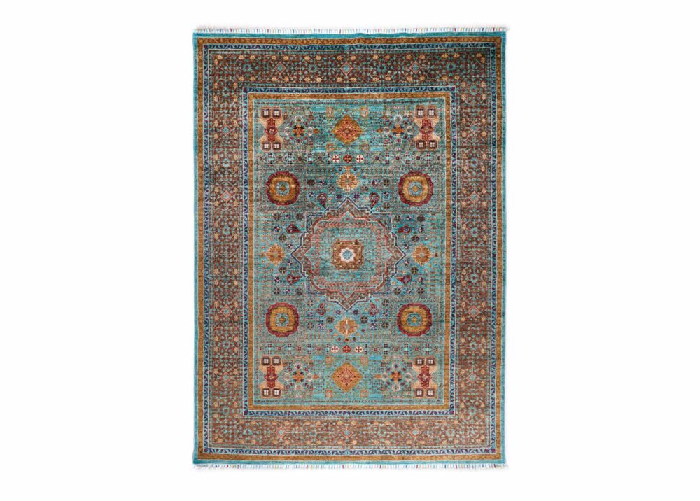 Geometric Pattern Living Area Rug Orange-Blue Traditional Memluk 7x5 - Rugs Turkey