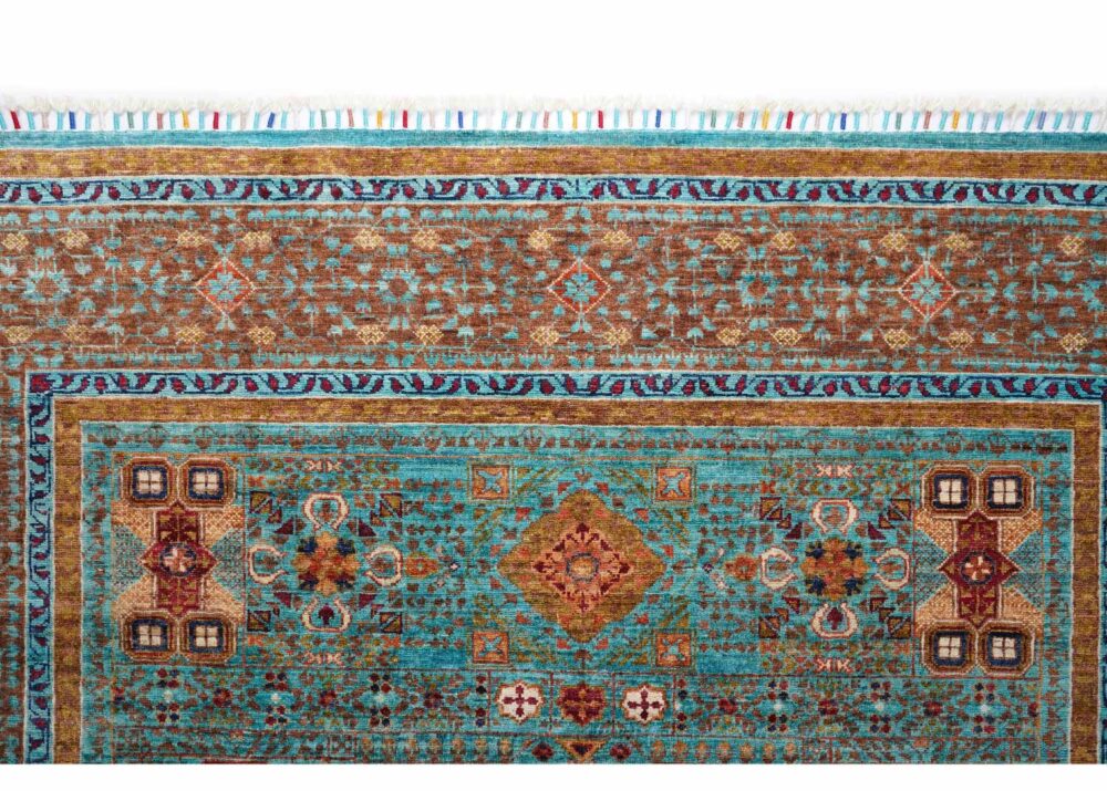 Geometric Pattern Living Area Rug Orange-Blue Traditional Memluk 7x5 - Rugs Turkey