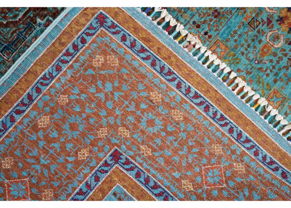 Geometric Pattern Living Area Rug Orange-Blue Traditional Memluk 7x5 - Rugs Turkey