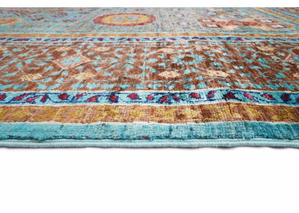 Geometric Pattern Living Area Rug Orange-Blue Traditional Memluk 7x5 - Rugs Turkey