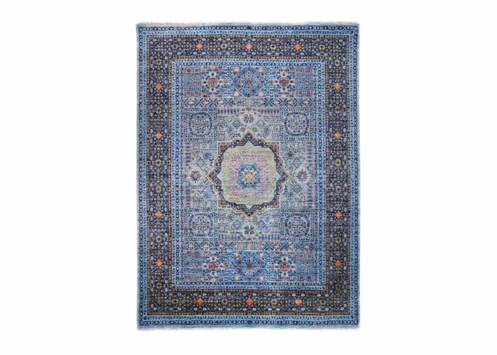 Gorgeous Traditional Memluk Blue Green Rug - 7.7x5.7 ft Geometric - Rugs Turkey