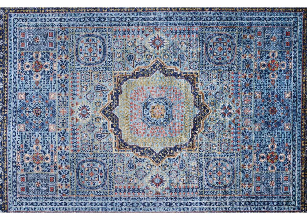 Gorgeous Traditional Memluk Blue Green Rug - 7.7x5.7 ft Geometric - Rugs Turkey