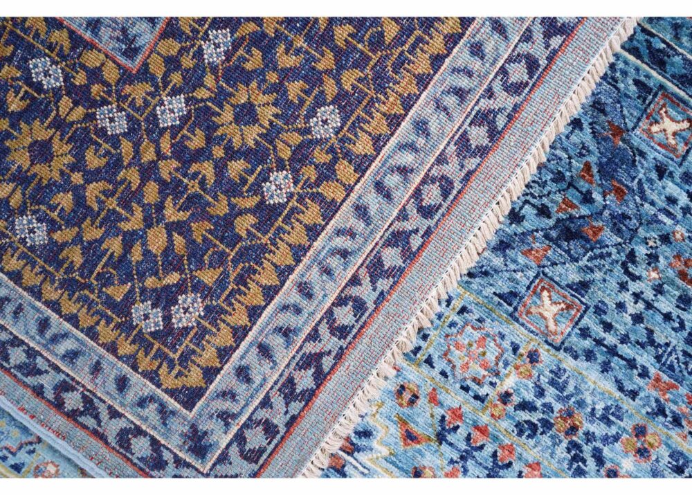 Gorgeous Traditional Memluk Blue Green Rug - 7.7x5.7 ft Geometric - Rugs Turkey