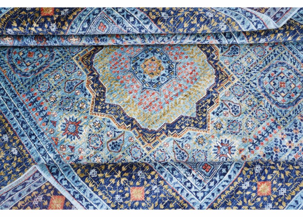 Gorgeous Traditional Memluk Blue Green Rug - 7.7x5.7 ft Geometric - Rugs Turkey