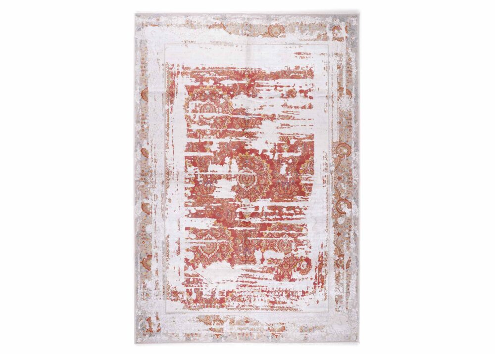 Grey-Red Abstract Modern Rug Machine-Made with Cotton 6.5x9.5 ft - Rugs Turkey