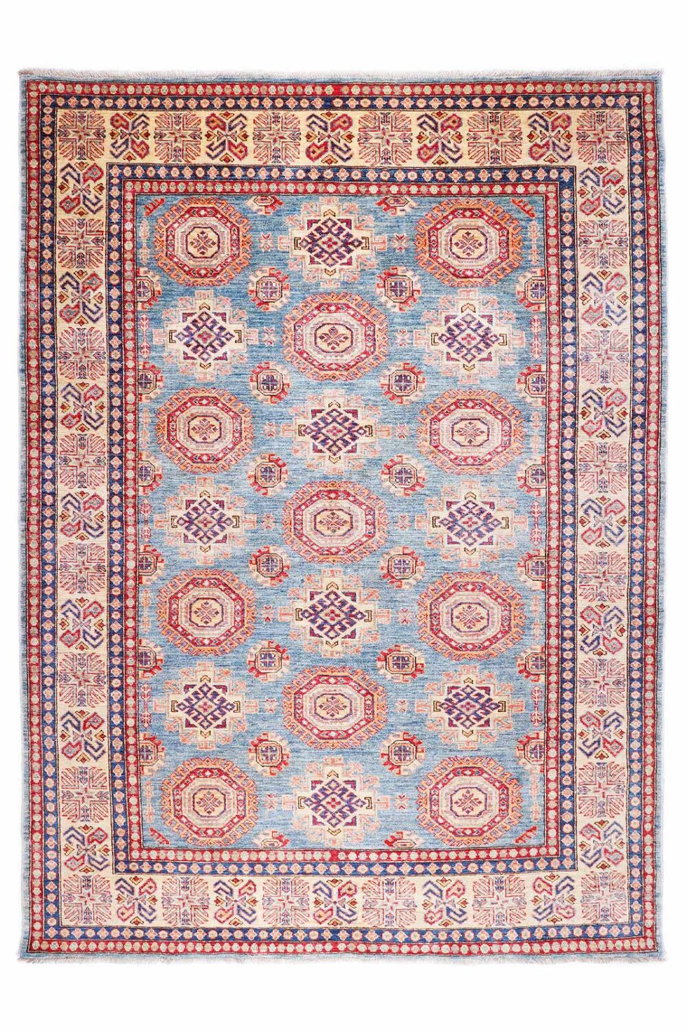 Hand-Knotted Blue and Orange Rug 7.8x5.8 ft Traditional Sherwan - Rugs Turkey