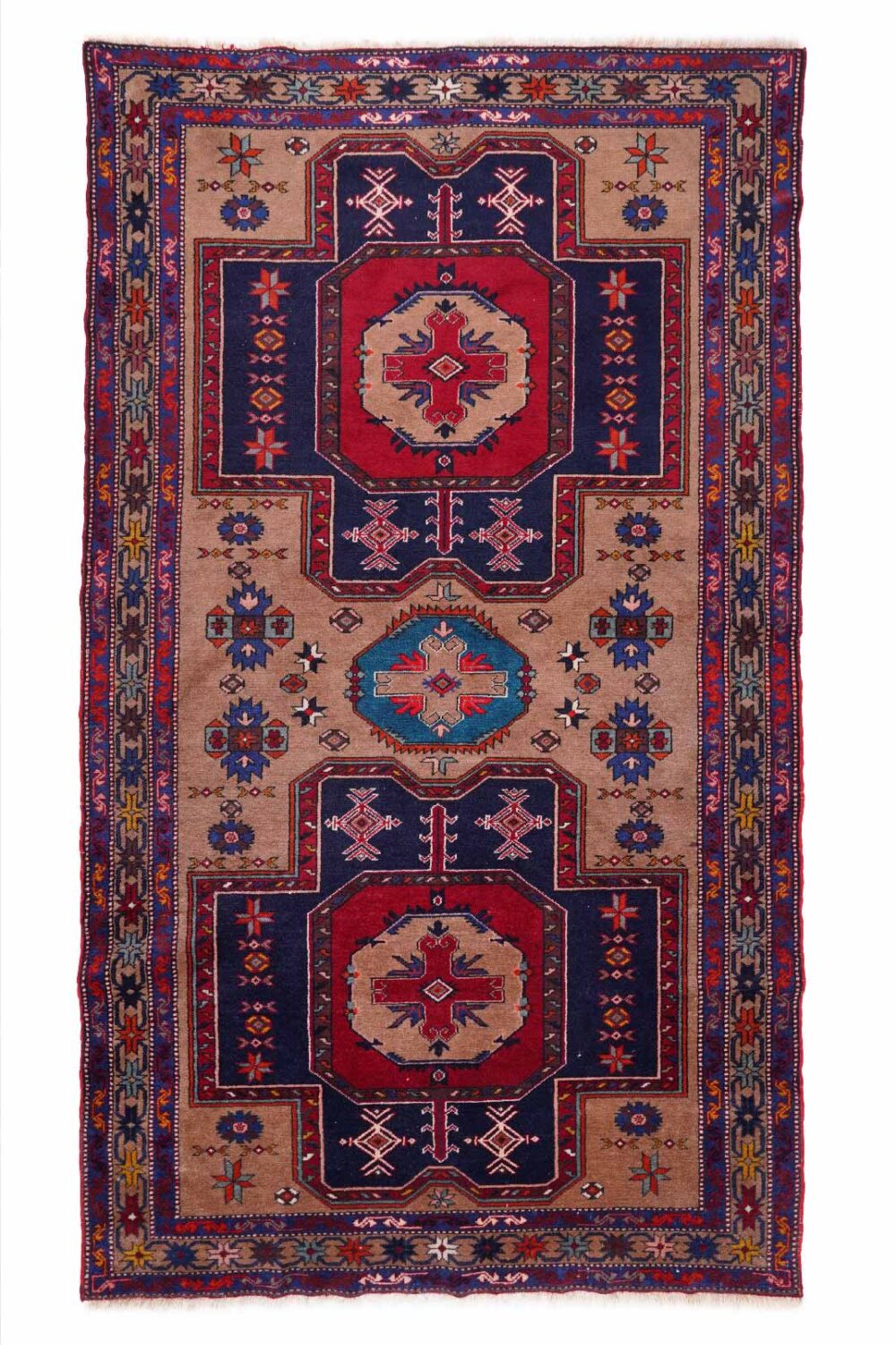 Karabag Vintage Wool Area Rug Hand-Knotted 6.8x3.9 ft Traditional - Rugs Turkey