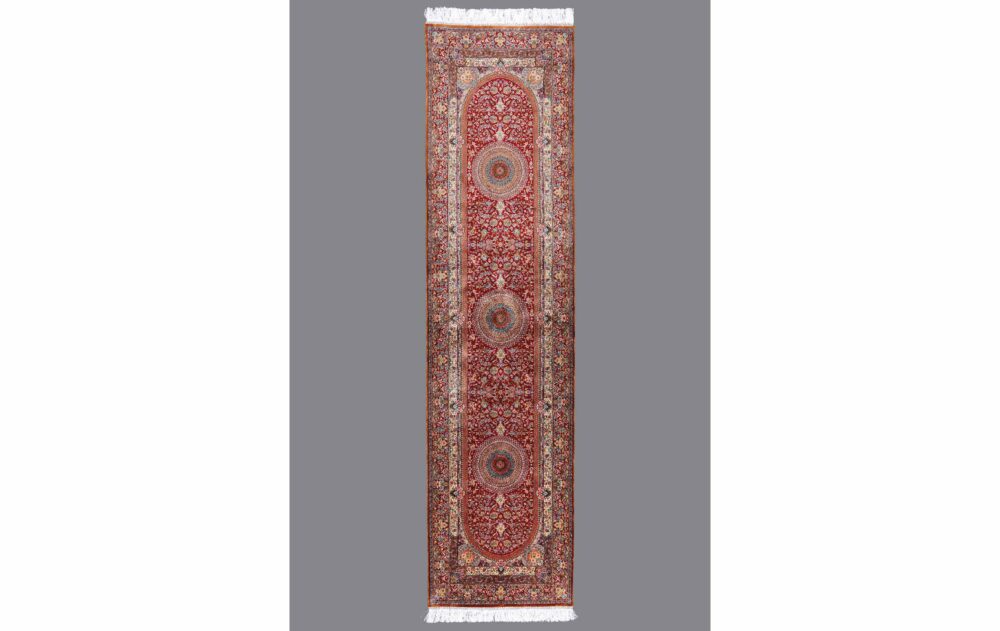 Luxurious Red Silk Table Runner Machine-made Medallion 10x2.6 ft - Rugs Turkey