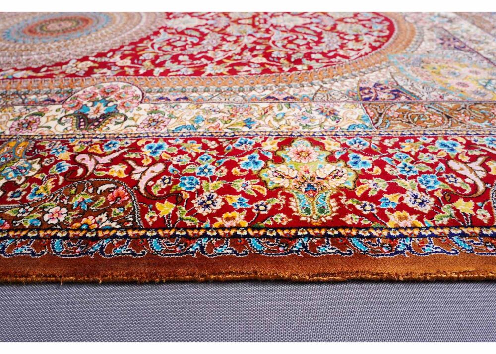 Luxurious Red Silk Table Runner Machine-made Medallion 10x2.6 ft - Rugs Turkey