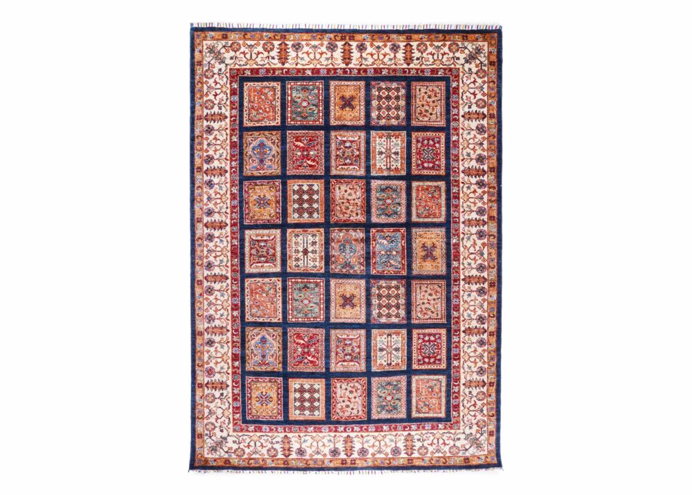 Luxury Horgan Traditional Checkered Beige Rug 8.2x5.8 ft Hand-Knotted - Rugs Turkey