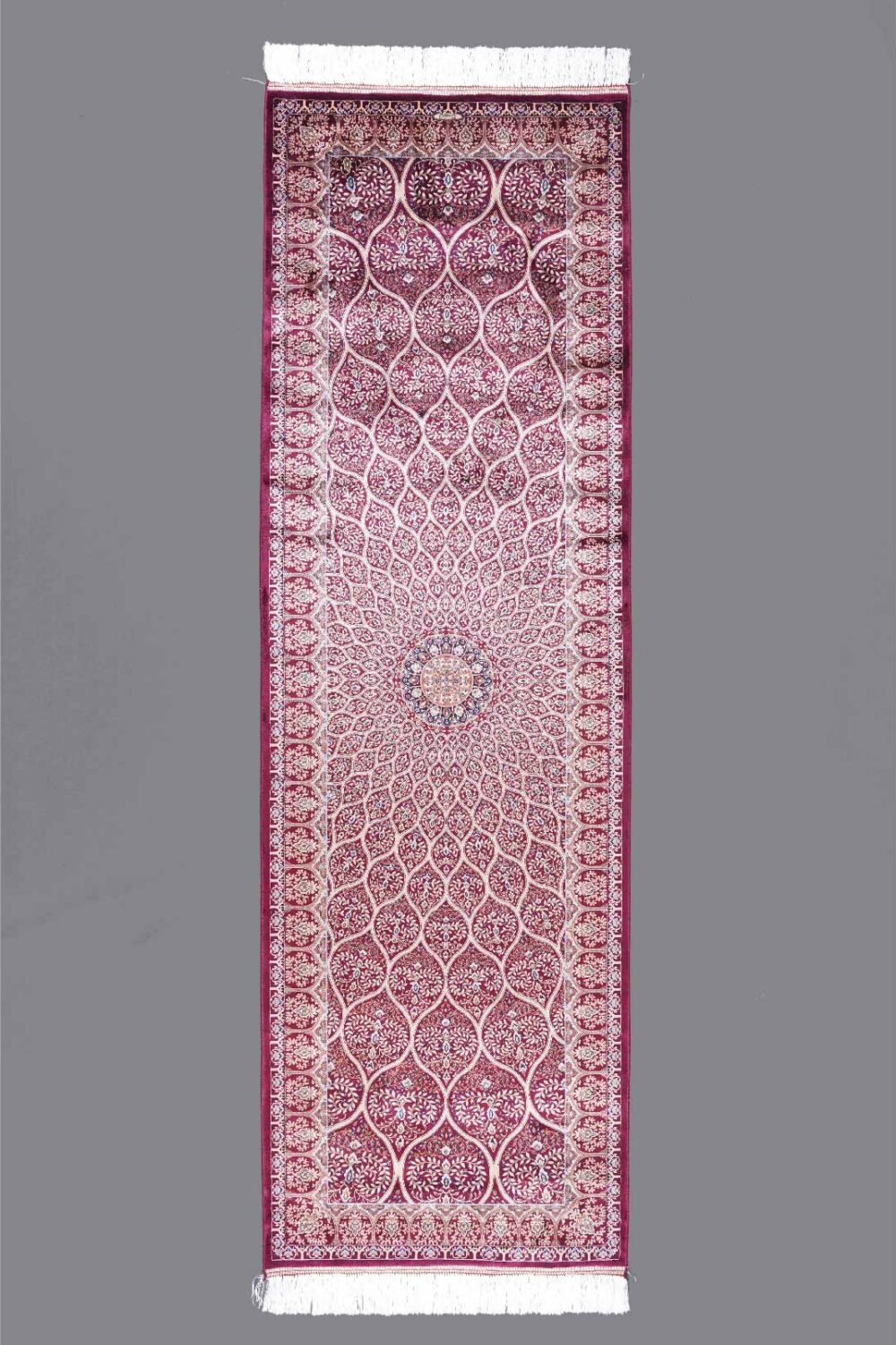 Luxury Red Oriental Runner Machine-Made with Silk 8x2.6 ft Medallion - Rugs Turkey