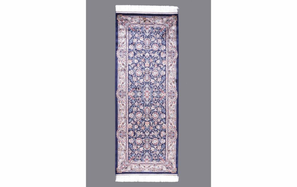 Medallion Blue Runner Rug for Kitchen 6.5x2.6 ft Machine-Made Silk - Rugs Turkey