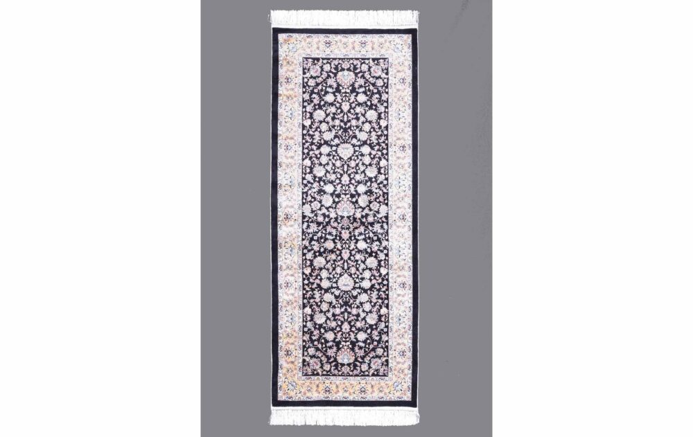 Medallion Design Black Kitchen Runner Silk 6.5x2.6 ft Machine Made - Rugs Turkey