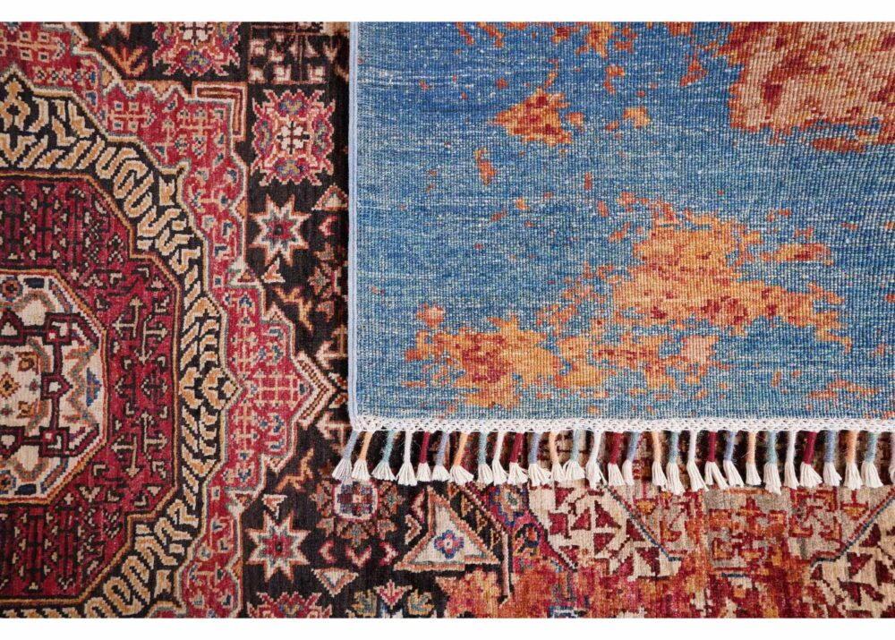 Modern Traditional Area Rugs Orange-Blue 7.8x5.4 ft Memluk - Rugs Turkey