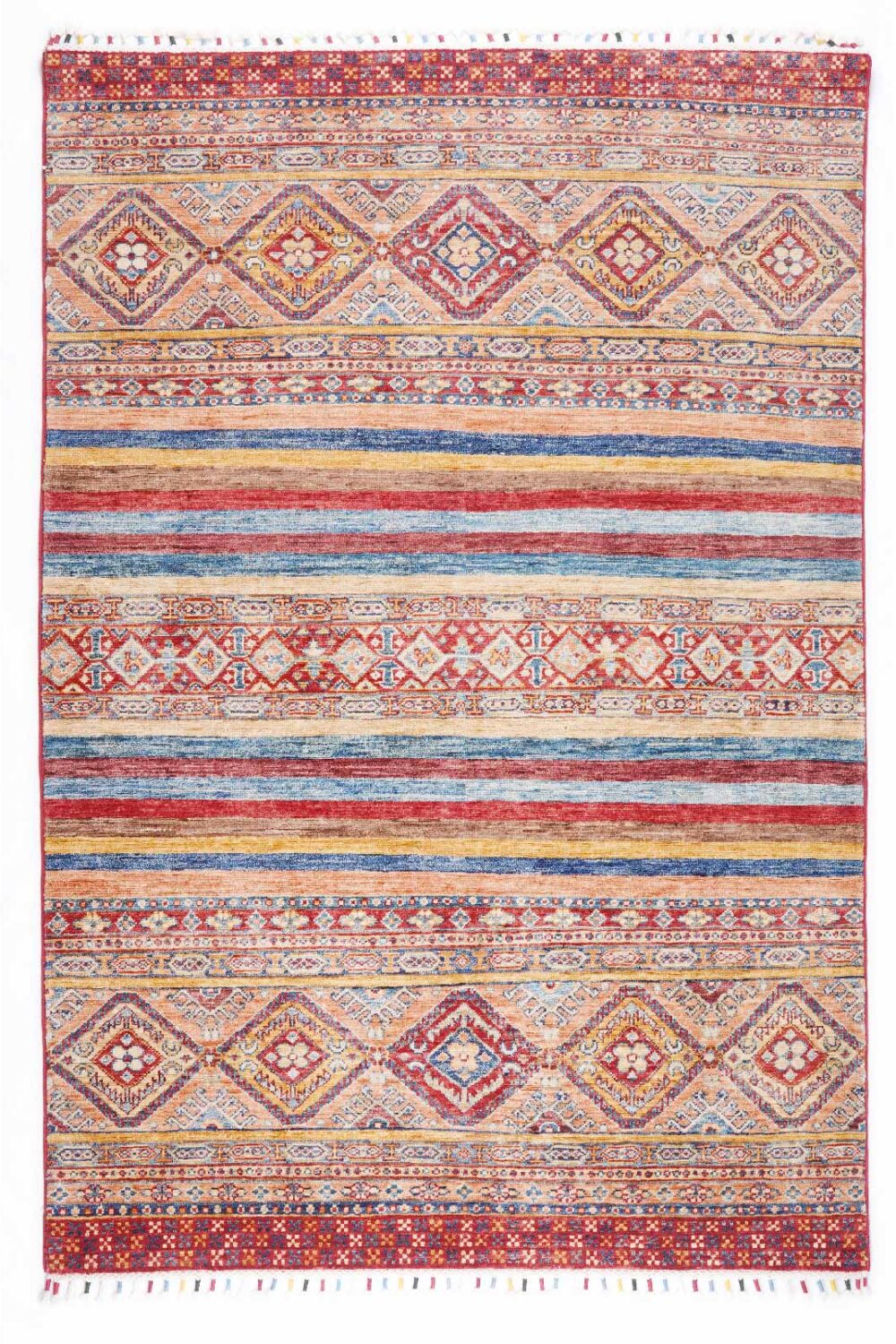 Multicolor Striped Rug Hand-Knotted 6x4 ft Traditional Horcan - Rugs Turkey