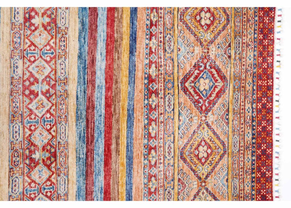 Multicolor Striped Rug Hand-Knotted 6x4 ft Traditional Horcan - Rugs Turkey