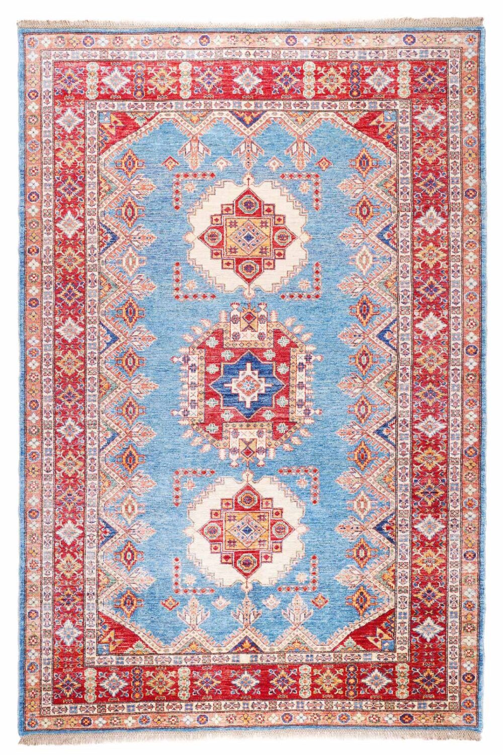 Premium Sherwan Traditional Red Blue Rug - 9x6 ft Hand-Knotted - Rugs Turkey