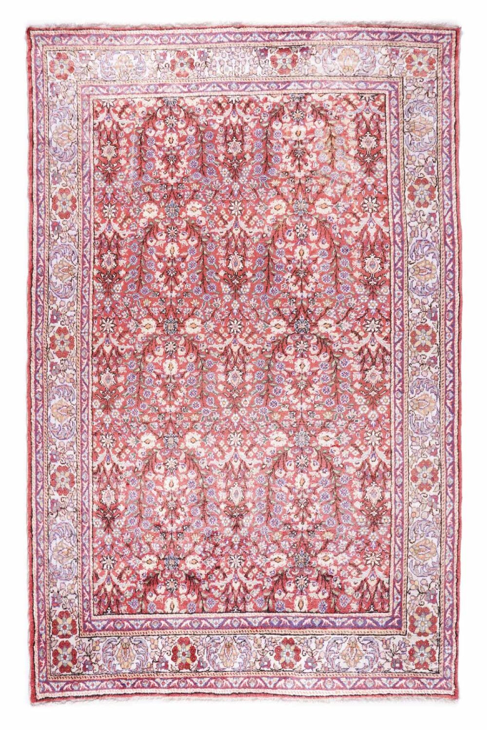 Semi-Old Kayseri Red Cotton Rug - Traditional Floral Pattern 11x4.9 ft - Rugs Turkey