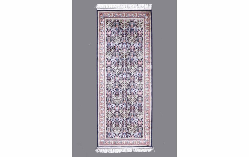 Silk Medallion Washable Stair Runner Blue-Beige 6.5x2.6 ft Machine-Made - Rugs Turkey