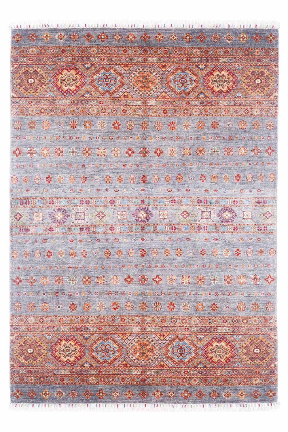 Striped Pattern Grey Orange Rug 6.8x5 ft Traditional Horcun - Rugs Turkey