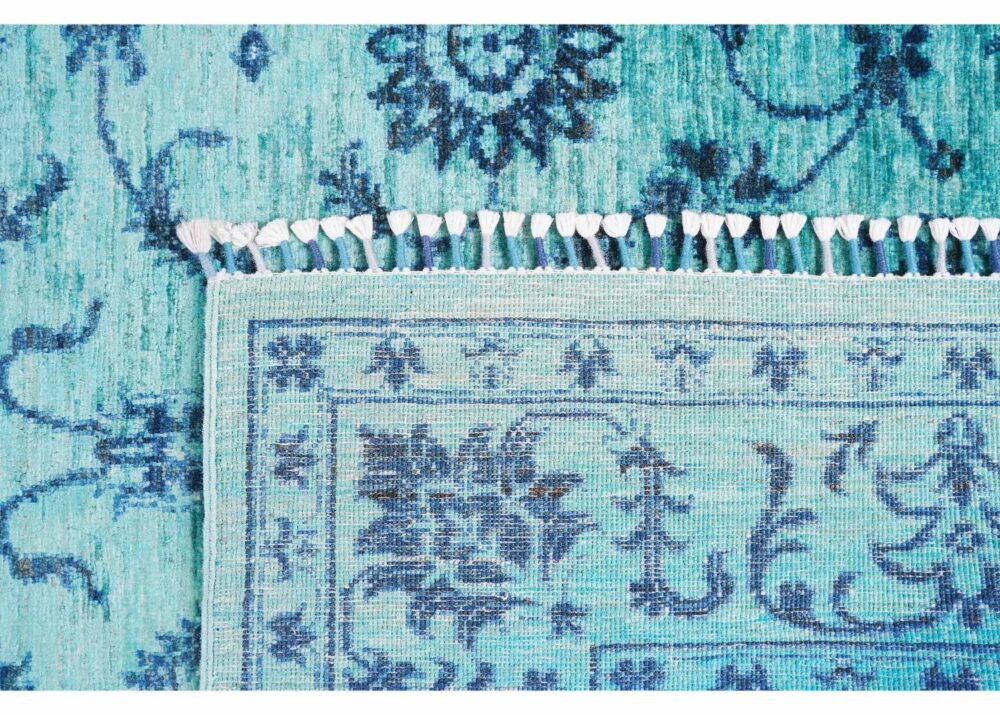 Stylish Horcun Blue Floral Rug 6.7x5 Wool-Cotton for Traditional Deco - Rugs Turkey