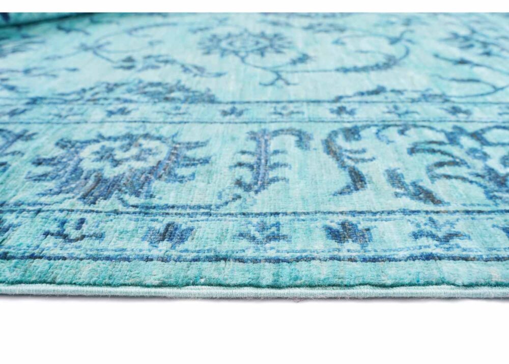 Stylish Horcun Blue Floral Rug 6.7x5 Wool-Cotton for Traditional Deco - Rugs Turkey