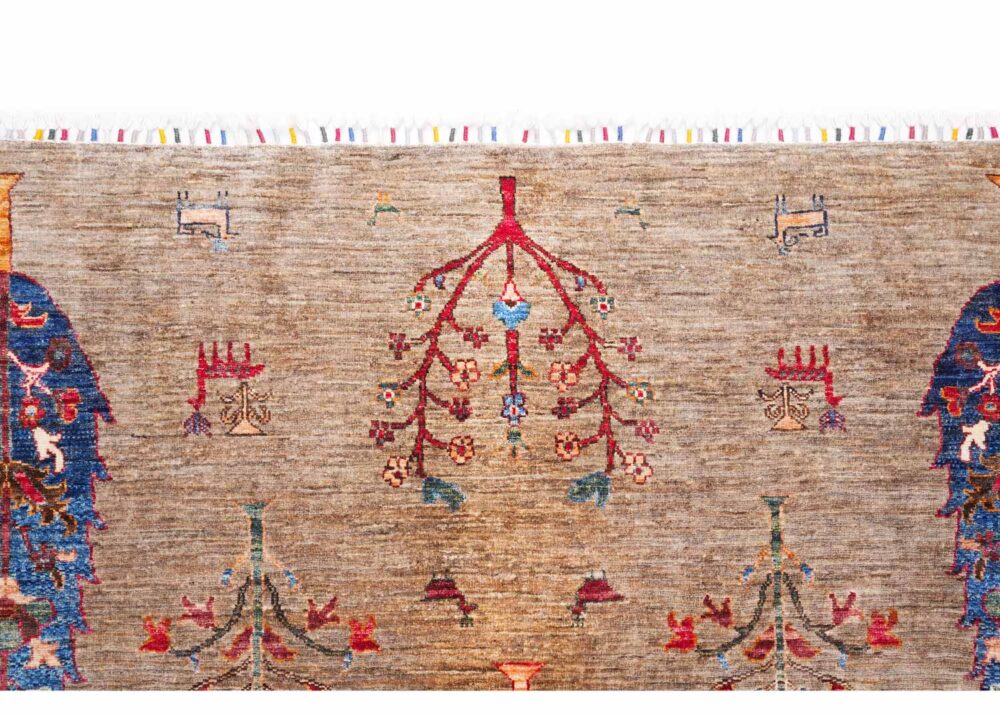 Sultani Brown Tree Rug 8.2x5.7 ft Hand-Knotted Traditional WoolCotton - Rugs Turkey