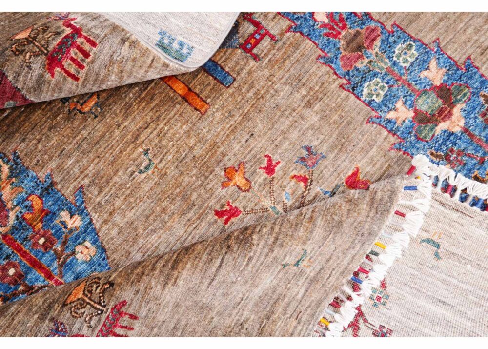 Sultani Brown Tree Rug 8.2x5.7 ft Hand-Knotted Traditional WoolCotton - Rugs Turkey