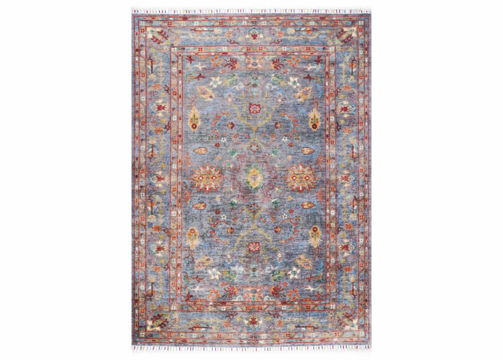 Sultani Grey Floral Rug Hand-Knotted Traditional with Wool 6.8x4.4 ft - Rugs Turkey