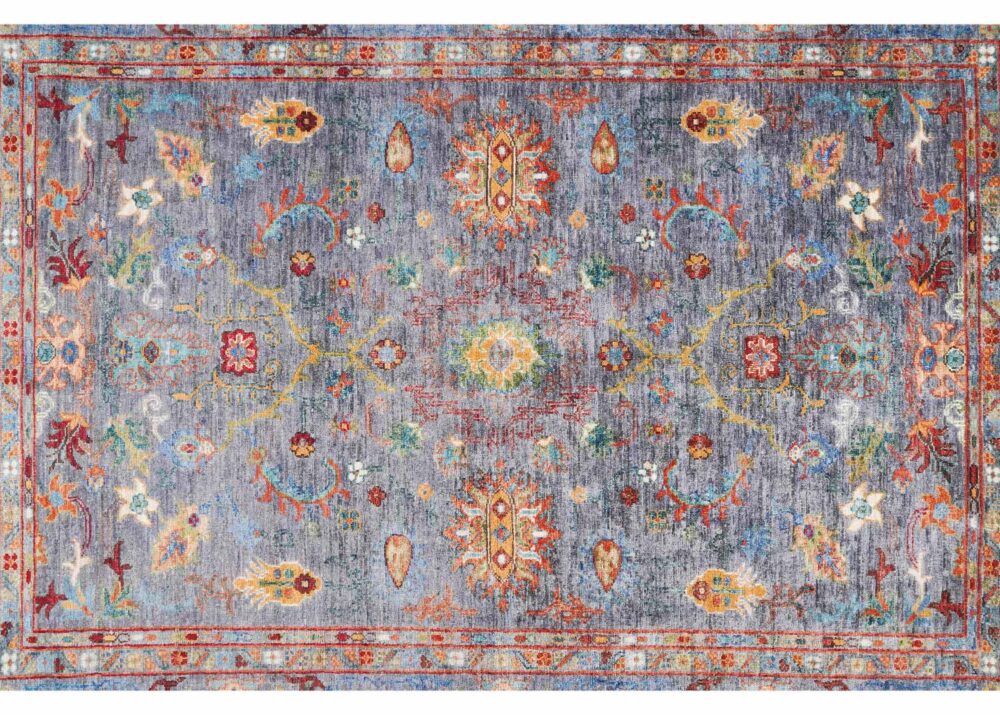 Sultani Grey Floral Rug Hand-Knotted Traditional with Wool 6.8x4.4 ft - Rugs Turkey